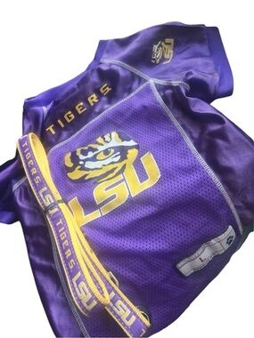 LSU Tigers Purple & Gold Mesh Pet Jersey L + Leash New NWOT